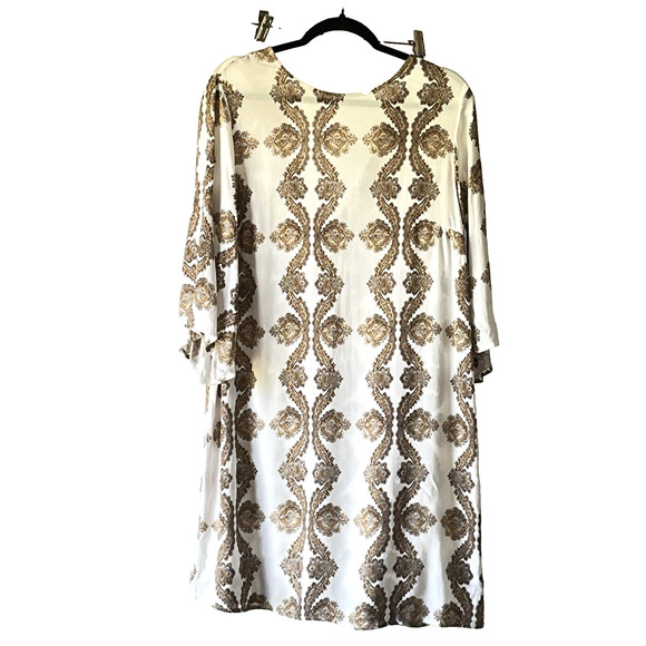 H&M Women’s Dress SZ 12 Batik White/Brown 100% Viscose Office Career Classy - Picture 4 of 10
